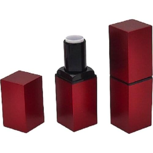 12.1mm Red Plastic Empty Lip Balm Container Matte Black High Quality Lipstick Tube Square Cosmetic Packaging Bottle 50pcs/lot