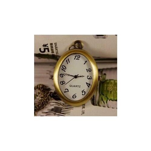2017 Free shipping hot sale wholesale ladies mens New Antique quartz Pocket Watch Necklace bronze simple ellipse wp306