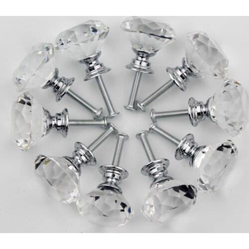 30mm Diamond Shape Crystal Glass Drawer Cabinet Knobs and Pull Handles silver and gold Handles Wardrobe Hardware Wholesale