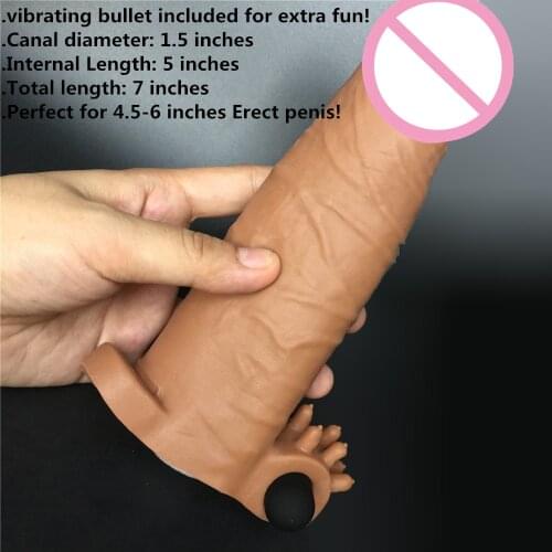 7 inches L realistic penis sleeves with bullet vibrating penis enlargement extend condom penis extender sex toy for man