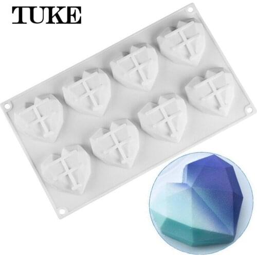 8 Cavity 3D Diamond Love Heart Shape Silicone Molds for pastry Baking Sponge Chiffon chocolate Mousse Dessert Cake Mold Kitchen