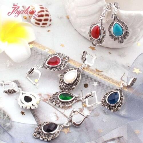 8x12mm Drop Agates Crystal Shell Coral Stone Beads Tibetan Silver Marquoise For Women Fashion Dangle Huggie Earring Gift 1 Pair