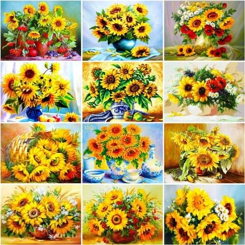5D DIY Round Diamond Painting Sunflower Full Square Diamond Embroidery Flower Cross Stitch Kit Rhinestones Mosaic Home Decor