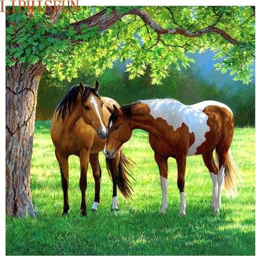 Diamond Painting Cross Stitch Full Square Round Picture of Rhinestone DIY Mosaic Embroidery Horse Tree New Year Gift