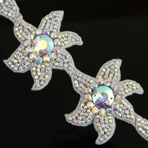 10Yards Hot-Fix Rhinestone Trim Flower Crystal Applique AB Diamond Patch for Bridal Belt Wedding Sash