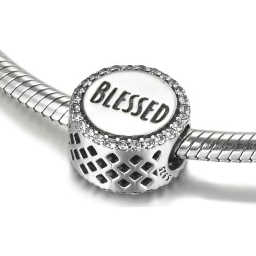 Authentic S925 Silver Bead DIY Jewelry Openwork Blessed Charm fit Lady Bracelet Bangle