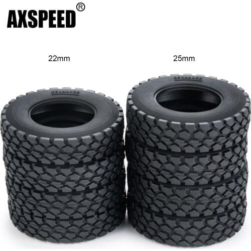 AXSPEED 22mm/25mm Width Black Rubber Tyres Wheel Tires for Tamiya 1/14 RC Trailer Tractor Truck Front Rear Wheel Rims 5