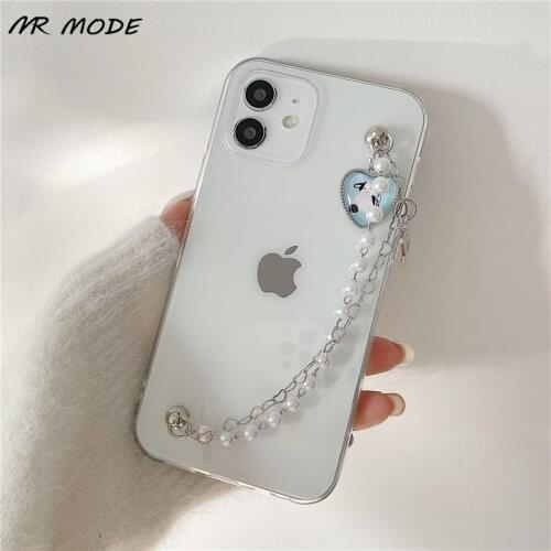 Transparent Cover With Pearl Bracelet Phone Case For Samsung Galaxy A32 A52 A72 A12 A42 5G A21s S21 S20 Ultra Plus A51 A71 5G