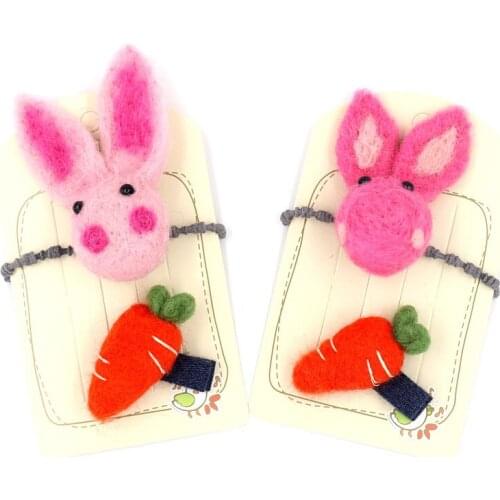 2Pcs/Set Kids Headwear Set Cartoon Rabbit Elastic Rubber Bands Carrot Felt Hair Clip Animal Hair Bands Children Hair Accessories