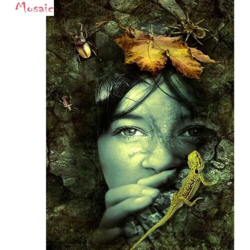 Diy Diamond Painting Cross Stitch"woman"Full Square Rhinestones painting Crystal diamond Embroidery animal lizard sticker decor