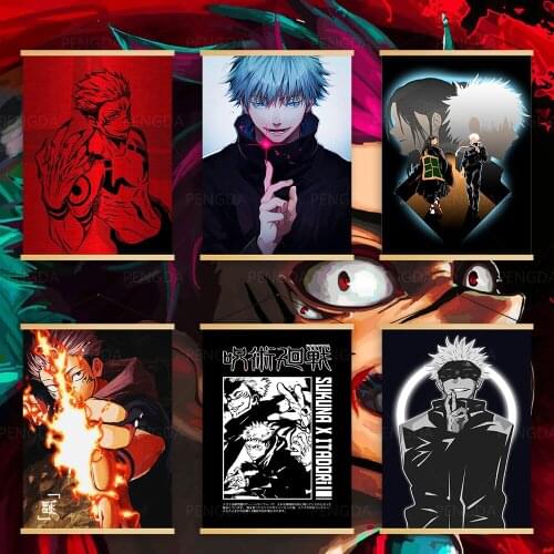 Pictures Nordic Scroll Anime Japan Jujutsu Kaisen Modern Wall Art Canvas Poster Solid Wood Hanging Painting Print Home Decoratio
