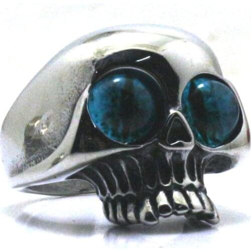 316L Stainless Steel Cool Blue Eye ball Hot Skull Ring Newest