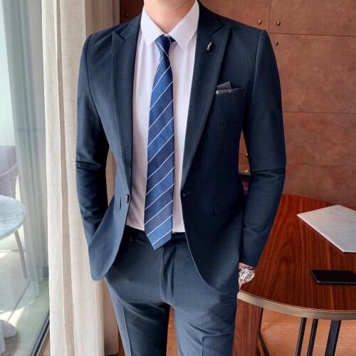 Jacket+Pants) 2021 Business suit work suit business suit 2 Pcs Men suit oversize mens solid long sleeve collar slim button 3XL