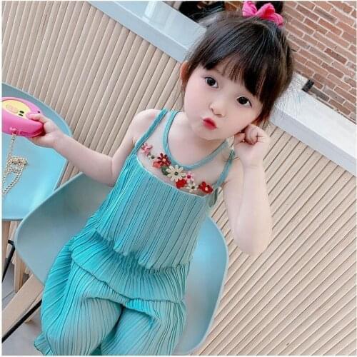 Girls summer dress 2021 foreign-style baby girl chiffon suit thin child princess two-piece vest teenage girls clothing
