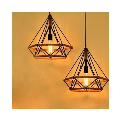 Loft Decor Diamonds Iron Rope Droplight Vintage Pendant Light Fixtures For Dining Room Edison LED Hanging Lamp Home Lighting