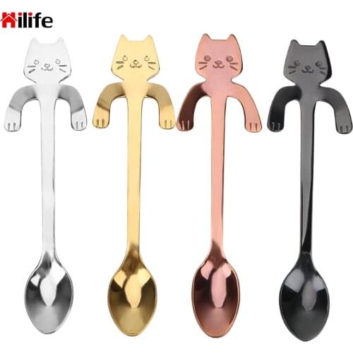 Stainless Steel Cute Cat Teaspoons for Bar Party Tableware Tea Coffee Spoon Ice Cream Dessert Spoons Mini