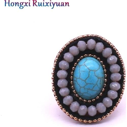 Fashionable Geometric Ring Bohemian 4mm Crystal Bead Oval Stone Adjustable Ring Charm Blue Grey Crystal Lady Ring Jewelry