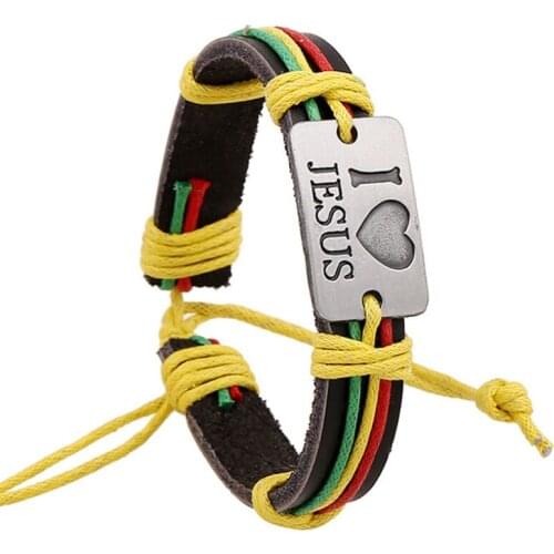 Fashion JESUS Charm Bracelet Vintage Casual Genuine Leather Bangle Retro Rope Wrap Alloy Wristbands Women Men Cross Jewelry Gift