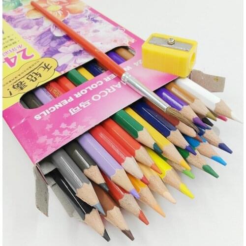 [MARCO] 24 Colors Water Color Pencil Set Professional Soft Water Soluble Coloured Pencils For Fine Art Drawing Sketch 4120-24CB