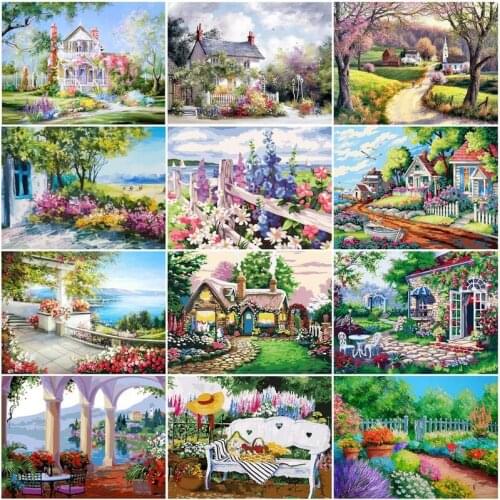 CHENISTORY DIY 40x50cm Framed Painting By Numbers Houses Landscape For Adults Kids On Canvas Painting Kits Acrylic Pigment Gift