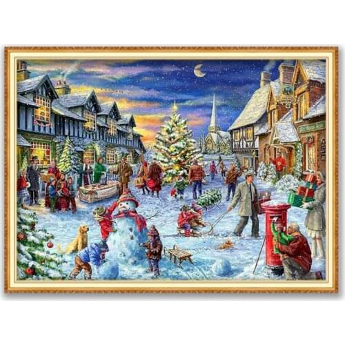 Christmas Village DIY Cross Stitch Embroidery 11CT Kits Needlework Craft Set Cotton Thread Printed Canvas Home Decoration Sell