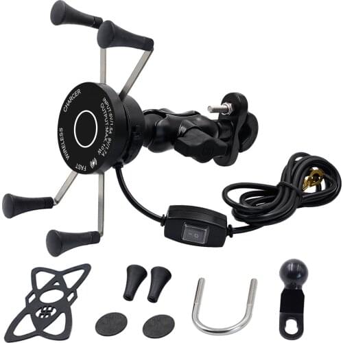 Metal 4 Claw Waterproof Switch Qi 3.0 Charger Motorcycle Phone Holder 2in1 Motorbike Mobile Phone Stand Holder Wireless Charger