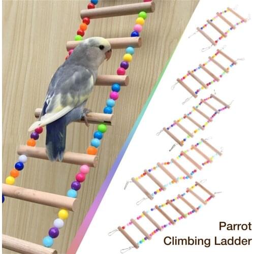 New Colourful Pet Climbing Ladder Biting Wood Brick Toys With Hanging Rope For Bird Parrot Supplies Dropshipping