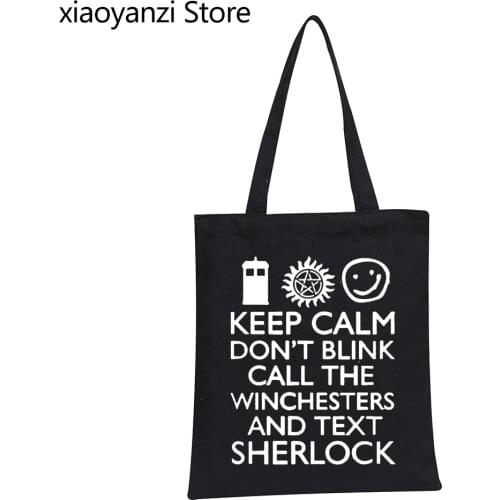 New Supernatural TV Series Winchester Bros Sam Dean Castiel Handbag Funny Eco Reusable Shopping Bag Custom Canvas Tote Bag