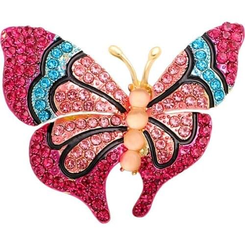 New High-end Butterfly Brooches for Women Alloy Insect Rhinestone Crystal Brooch Pins Female Enamel Pin Clothing Accessories