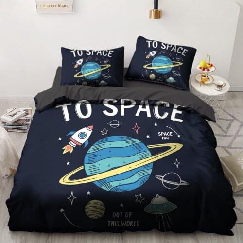 New 3D Outer Space Bedding Set Cartoon Design Duvet Cover Set Cute Kawaii Bedding For Kids Bedclothes Dropshipping