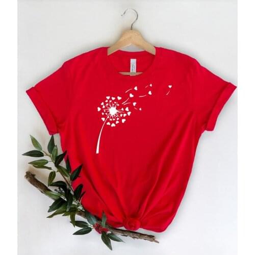 Dandelion Heart Wildflower Shirt Short Sleeve Ladies Print Clothing Clothes Lady Tees Tops Female T Shirt Womens T-Shirt cotton