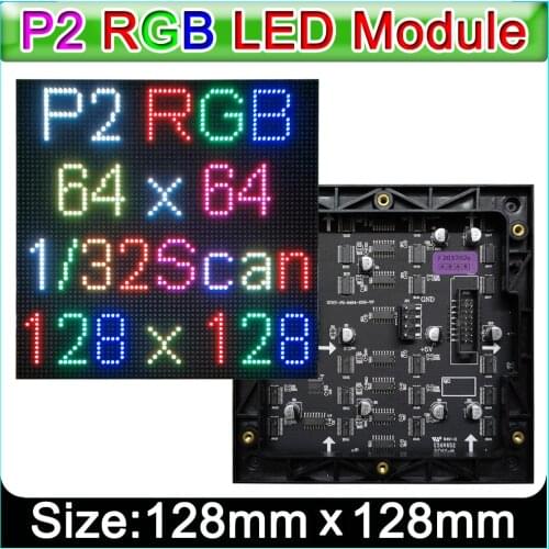 P2 128x128mm RGB LED Panels 1/32Scan,Small Pitch Full Color P2 Display Module, Compatible with PIN2DMD EVO192x64 Board