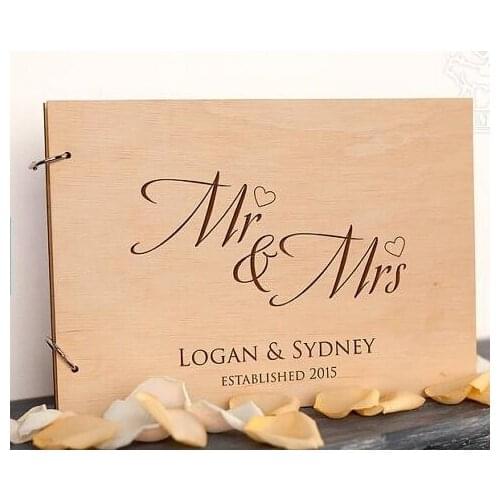 Personalized Mr and Mrs Rustic wedding guest album engraved Wooden guestbooks Reception party favors decorations