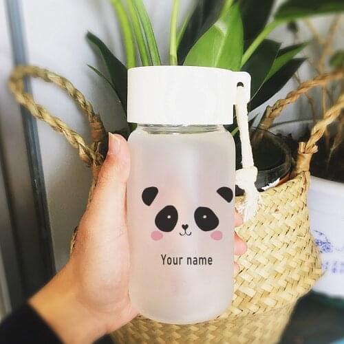 Personal Cute Panda Customization Glass Water Bottle 11oz Healthy Lemon Juice Water Bottle Kids Birthday Gift School Bottle