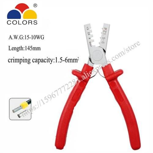 PZ 1.5-6 hand tool germany style small crimping plier 15-10AWG crimping capacity 1.5-6mm2 insulated and non-insulated ferrules