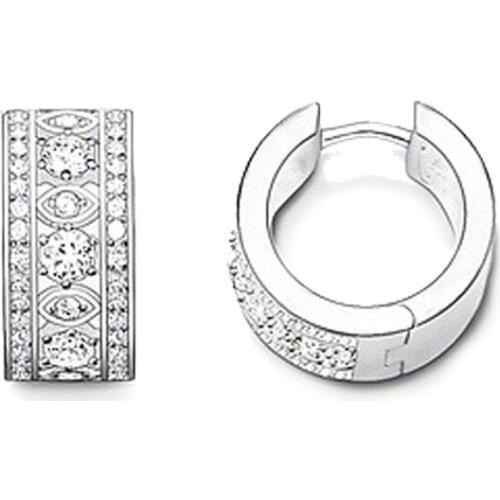 925 Sterling Silver White CZ Hollow Flower Pattern Creoles Hoop Earrings, Thomas Style Creolen Earring Jewelry Ts Gift for Women