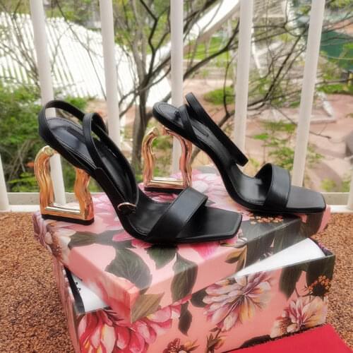 Summer Vacation Casual Designer Fashion Women Shoes Black Genuine Leather Strappy High Heels Sandalias De Las Mujeres Mujer 2021