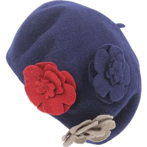 JOYHY Womens 100% Wool Floral Artist French Beret Hat 2021 New Stylish Flowers Autumn Winter Warm Teens Baret Beanie Flat Hat