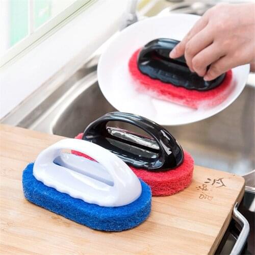 1PC Kitchen Cleaning Bathroom Toilet Kitchen Glass Wall Cleaning Bath Brush Plastic Handle Sponge Bath Bottom cleaning brush