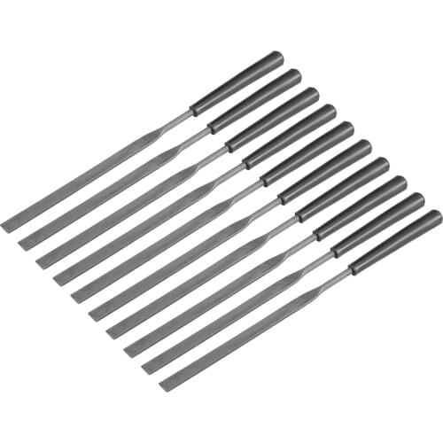 Uxcell 10Pcs Second Cut Steel Flat Needle File with Plastic Handle 3mm x 140mm