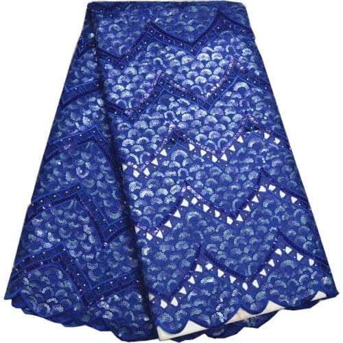 5yards/pc) high quality handcut African organza lace fabric in royal blue with scales pattern sequisn embroidery for dress OP57