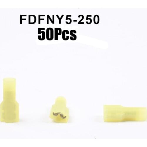 50 Pcs FDFNY5-250 FDFNY5.5-250 NYLON brass Female Insulated Spade joint Cable Wire Connector 4-6mm2 12-10AWG