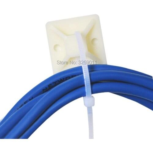 500PCS Self Adhesive Cable Tie Mounts 20 mm *20 Car Nylon Wire Tie Clips Base Holder Fixer Organizer Drop Adhesive Clamp White