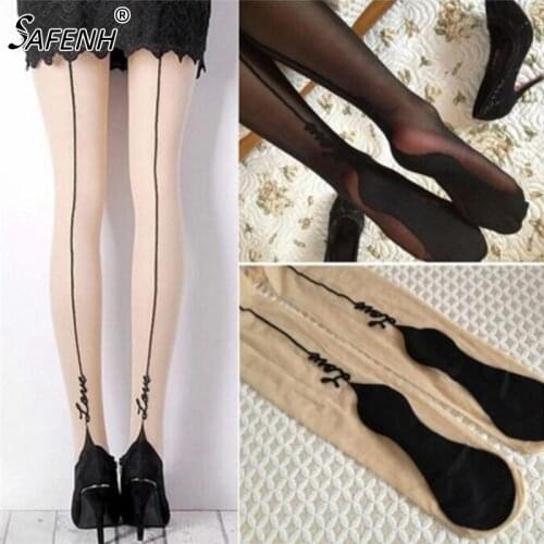 1 Pair Female Sexy Stockings Pantyhose English Love Letter Tattoo Jacquard For Woman Girl Ladies One Line Design Stockings