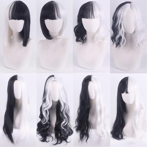 Cruella De Vil Kuila Half Black Half a Hundred Curly Cosplay Wig Danganronpa and Bungo Stray Dog