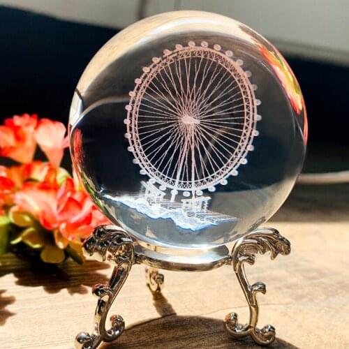 H&D 60mm Crystal Ball 3D Laser Engraved Ferris Wheel Miniature Model Sphere Glass Craft Globe Home Decor Souvenir Creative Gift