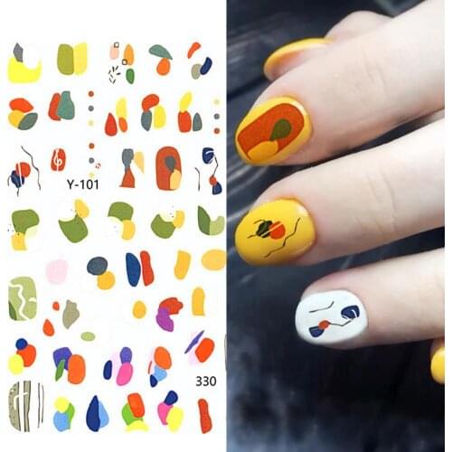 Art Nail Sticker Abstract Illustration Decal Colorful Eye Flower Line Press on Fake Nails Art for Women Flower Sliders Nail Art