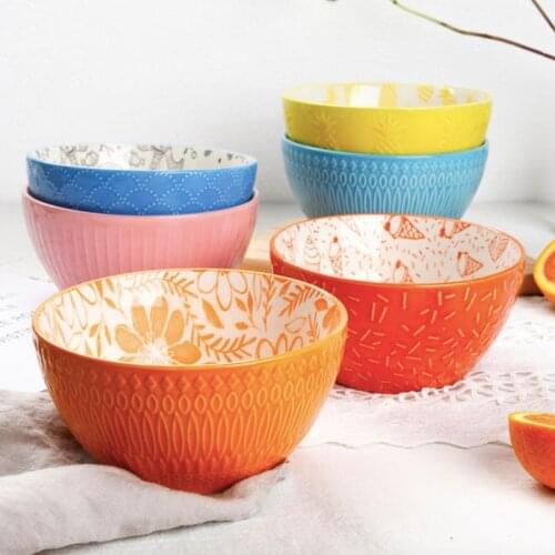 Nordic Ceramic Salad Bowl Solid Color Breakfast Cereal Fruit Bowl Dessert Soup Noodles Rice Bowl Microwave Oven Tableware