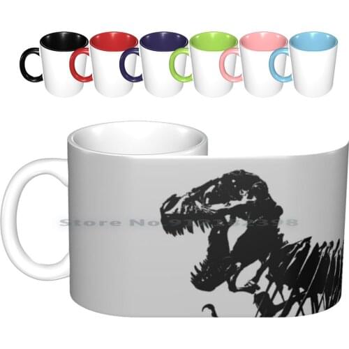 T-Rex Skeleton Ceramic Mugs Coffee Cups Milk Tea Mug Tyrannosaurus T Rex Trex Rex Dinosaur Skeleton Grey Greyscale Creative