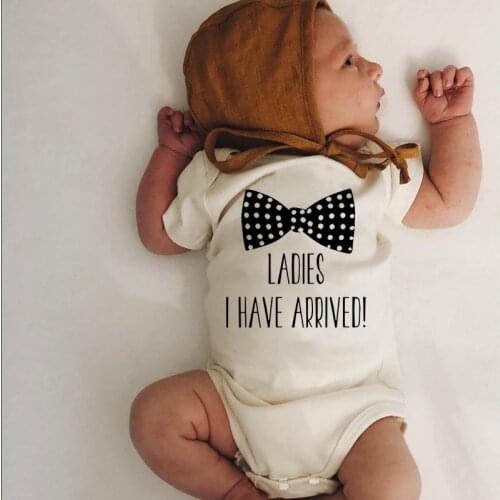 Cute Ladies I Have Arrived Print Funny Newborn Boy Bodysuit Letters Print Short Sleeve Infant Baby Girl Jumpsuit Outfit 0-24M